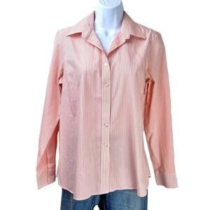 Lands End Fitted Striped Button Up Top Blouse Shirt Sz 10